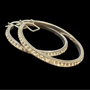 Hoop Earrings Silver Tone Rhinestone or Crystal Inlay